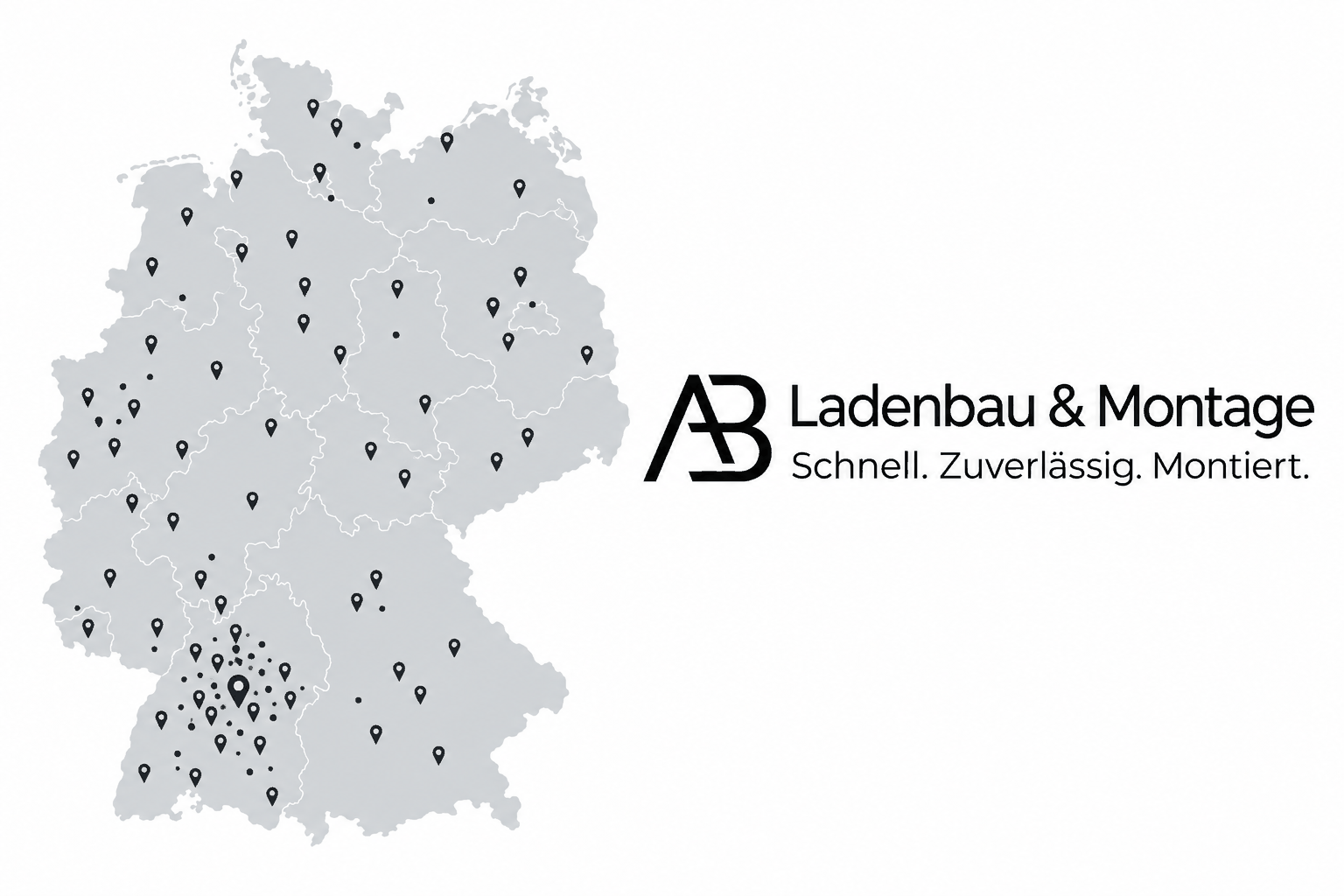 Deutschlandkarte mit den Einsatzorten von A.B. Ladenbau und Montage